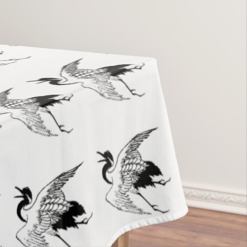 Vintage Japanese Drawing of a Crane Black  White Tablecloth