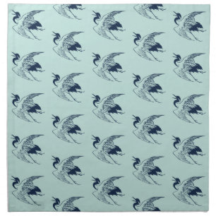 Vintage Japanese Drawing of a Crane, Blue Napkin
