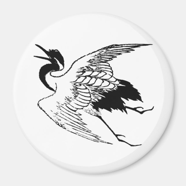 Vintage Japanese Drawing of a Crane Magnet (Front)