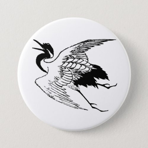Vintage Japanese Drawing of a Crane Pinback Button
