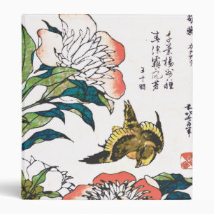 Vintage Japanese drawing, Peonies and Sparrow Binder