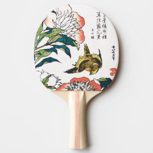 Vintage Japanese drawing, Peonies and Sparrow Ping-Pong Paddle