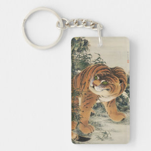 Vintage Japanese Edo Tiger in Bamboo Forest Art Keychain