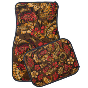 Vintage japanese elements seamless pattern with fa car floor mat