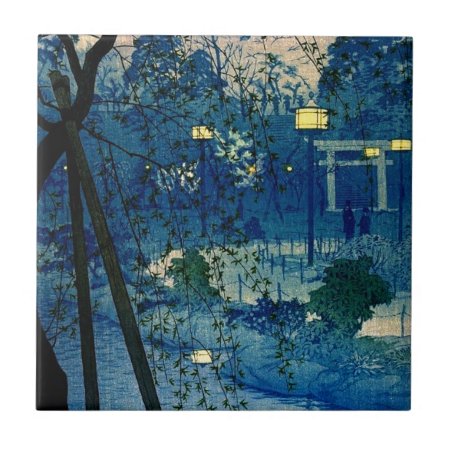 Vintage Japanese Evening In Blue Ceramic Tile