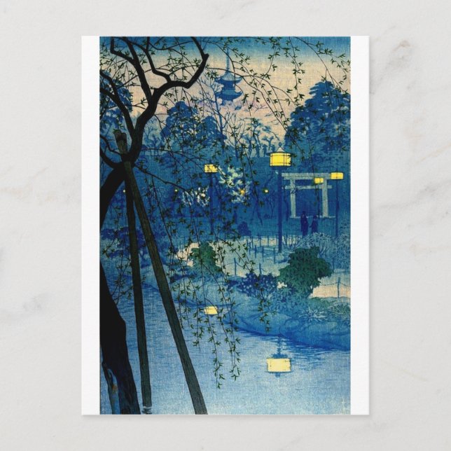 Vintage Japanese Evening in Blue Postcard (Front)