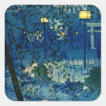 Vintage Japanese Evening In Blue Square Sticker at Zazzle