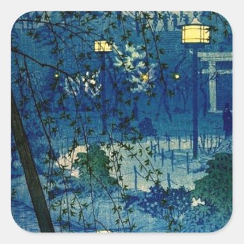 Vintage Japanese Evening In Blue Square Sticker by VintageAsia at Zazzle