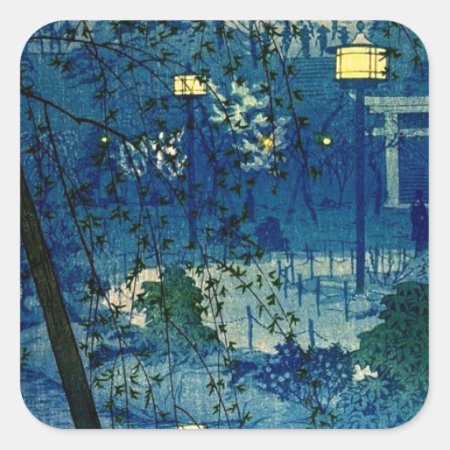 Vintage Japanese Evening In Blue Square Sticker