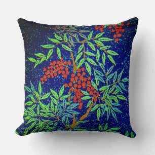 Vintage Japanese Fabric - Berries and Leaves Throw Pillow