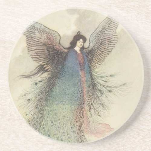 Vintage Japanese Fairy Tale The Moon Maiden Sandstone Coaster