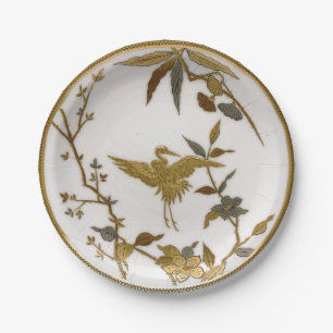 Vintage Japanese faux gold porcelain crane Japandi Paper Plates
