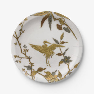 Vintage Japanese faux gold porcelain crane Japandi Paper Plates