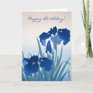 Vintage Japanese Fine Art: Blue Irises Birthday Card