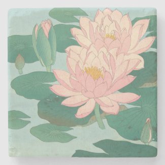 Vintage Japanese Fine Art: Flowering Water Lilies