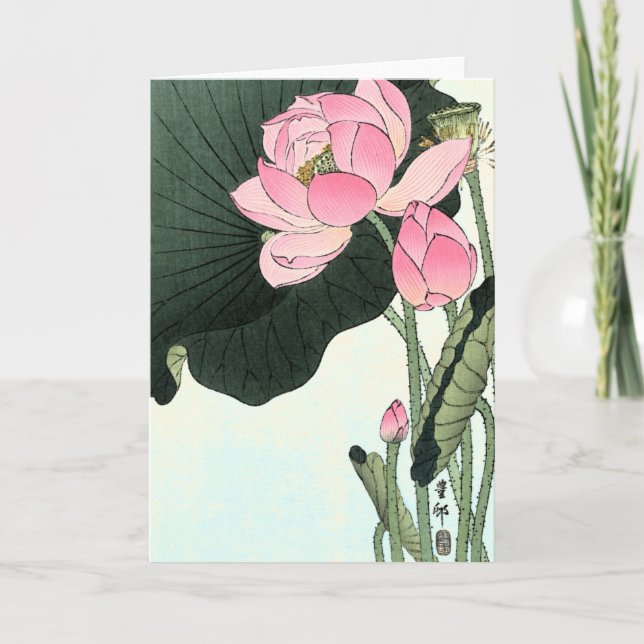 Vintage Japanese Fine Art: Lotus Flower Card (Front)