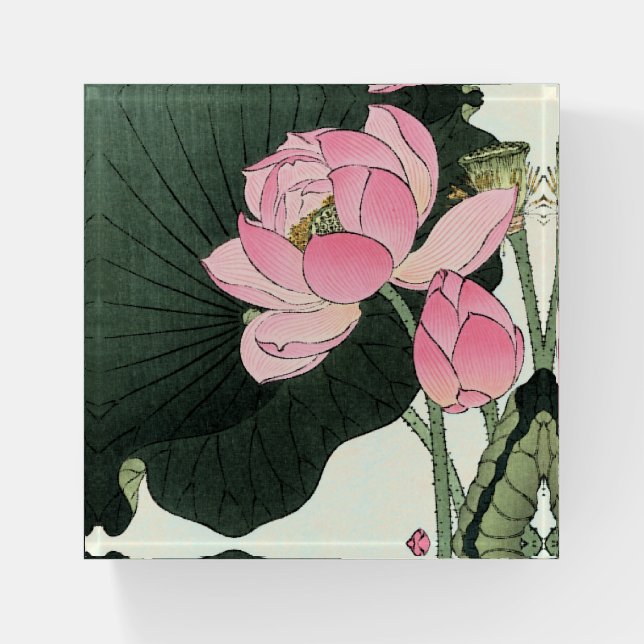 Vintage Japanese Fine Art Lotus Flower Paperweight (Front)