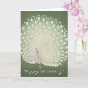 Vintage Japanese Fine Art   Peacock Birthday Card