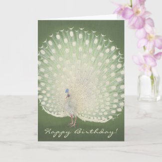 Vintage Japanese Fine Art | Peacock Birthday Card