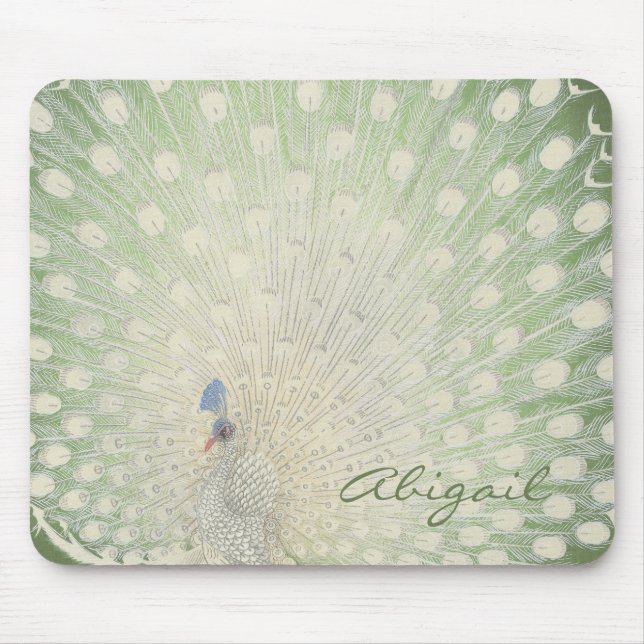 Vintage Japanese Fine Art | Peacock Personalized Mouse Pad (Front)