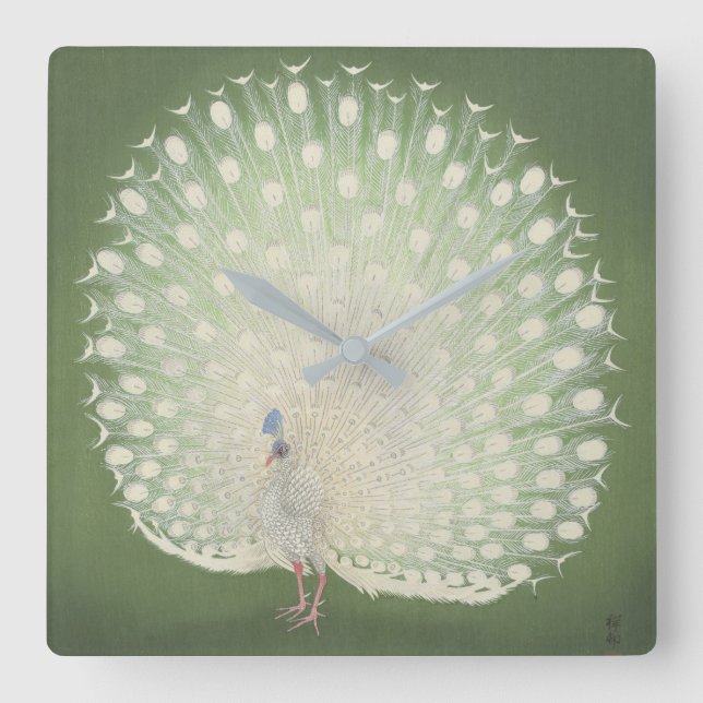 Vintage Japanese Fine Art | Peacock Square Wall Clock (Front)