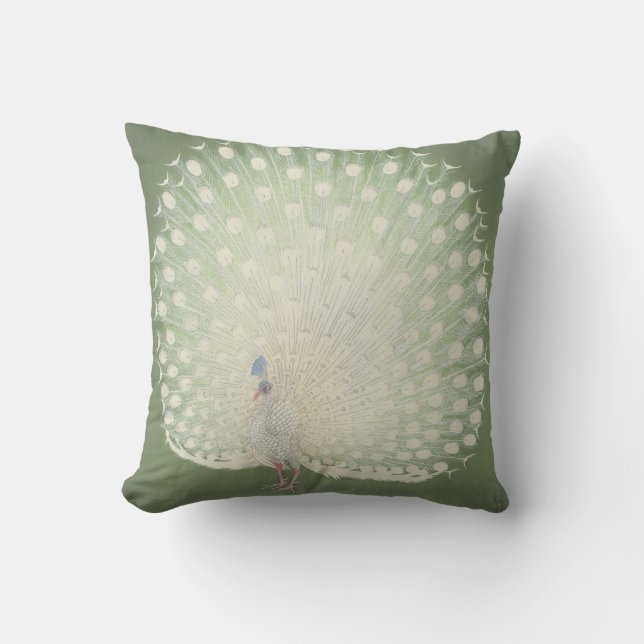 Vintage Japanese Fine Art | Peacock Throw Pillow (Front)