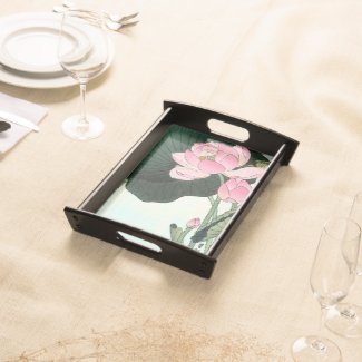Vintage Japanese Fine Art - Pink Lotus Flower Serving Tray