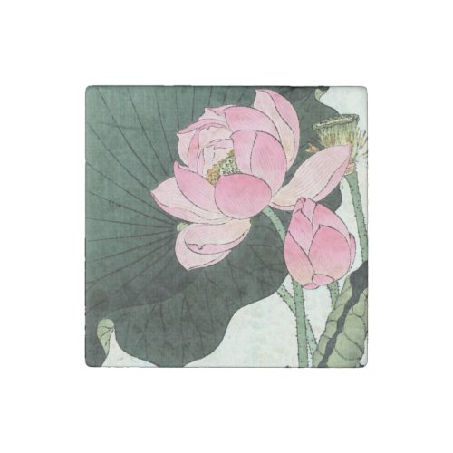 Vintage Japanese Fine Art _ Pink Lotus Flower Stone Magnet