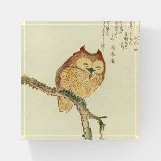 Vintage Japanese Fine Art Print | Owl on a Branch  Paperweight