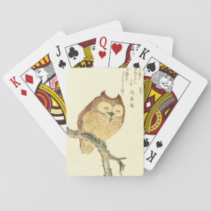 Vintage Japanese Fine Art Print   Owl on a Branch Playing Cards
