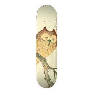 Vintage Japanese Fine Art Print Owl on a Branch Skateboard