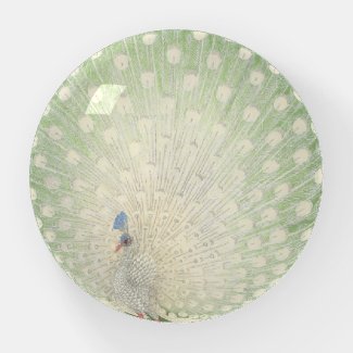 Vintage Japanese Fine Art | White Peacock  Paperweight