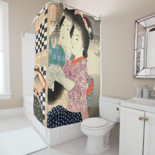 Vintage Japanese Firefly Cage - Ukiyo-e Shower Curtain