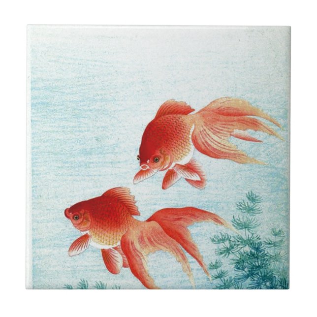 Vintage Japanese Fish Print Ceramic Tile (Front)
