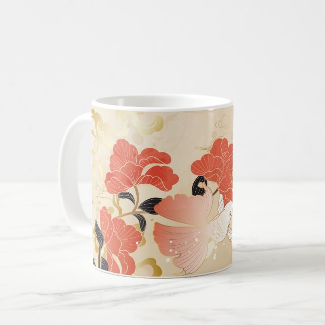 Vintage Japanese Floral Art Coffee Mug (Front Left)