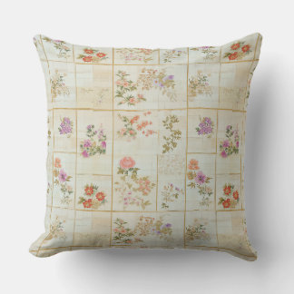 Vintage Japanese Floral Kimono Patchwork Throw Pillow