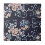 Vintage Japanese Floral Tile<br><div class="desc">Traditional Japanese pattern featuring pink,  blue and white flowers and vines on a dark blue background.</div>
