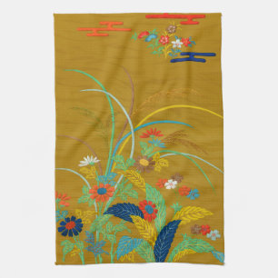 Vintage Japanese Floral Wildflower G.A. Audsley Kitchen Towel