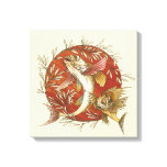 Vintage Japanese Flying Fish and Bamboo Leaves Art Canvas Print