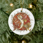 Vintage Japanese Flying Fish and Bamboo Leaves Art Ceramic Ornament