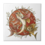 Vintage Japanese Flying Fish and Bamboo Leaves Art Ceramic Tile