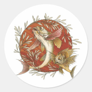 Vintage Japanese Flying Fish and Bamboo Leaves Art Classic Round Sticker