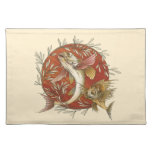 Vintage Japanese Flying Fish and Bamboo Leaves Art Cloth Placemat