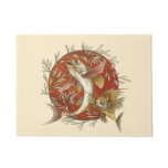 Vintage Japanese Flying Fish and Bamboo Leaves Art Doormat