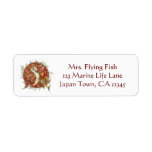 Vintage Japanese Flying Fish and Bamboo Leaves Art Label
