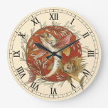 Vintage Japanese Flying Fish and Bamboo Leaves Art Large Clock