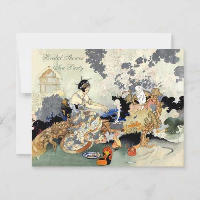 Vintage Japanese Garden Tea Party Bridal Shower Invitation (Front)