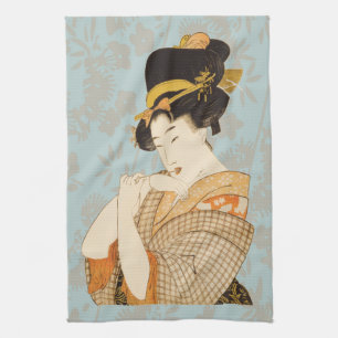 Vintage Japanese Geisha Girl Entertainer in Kimono Kitchen Towel