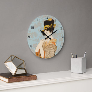 Vintage Japanese Geisha Girl Entertainer in Kimono Large Clock