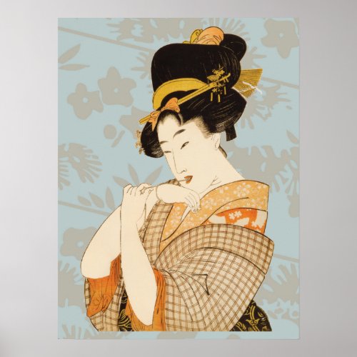 Vintage Japanese Geisha Girl Entertainer in Kimono Poster